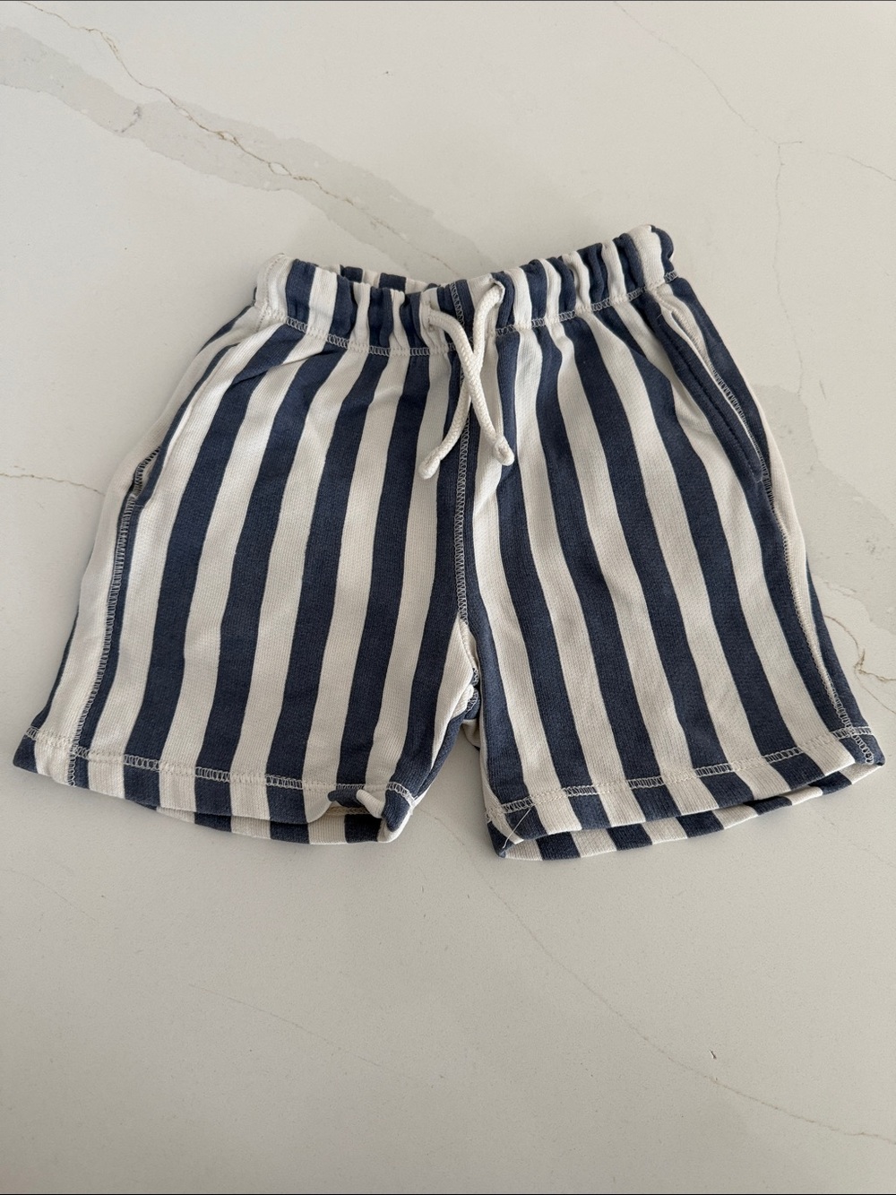 Zara Blue and White Striped Knit Shorts